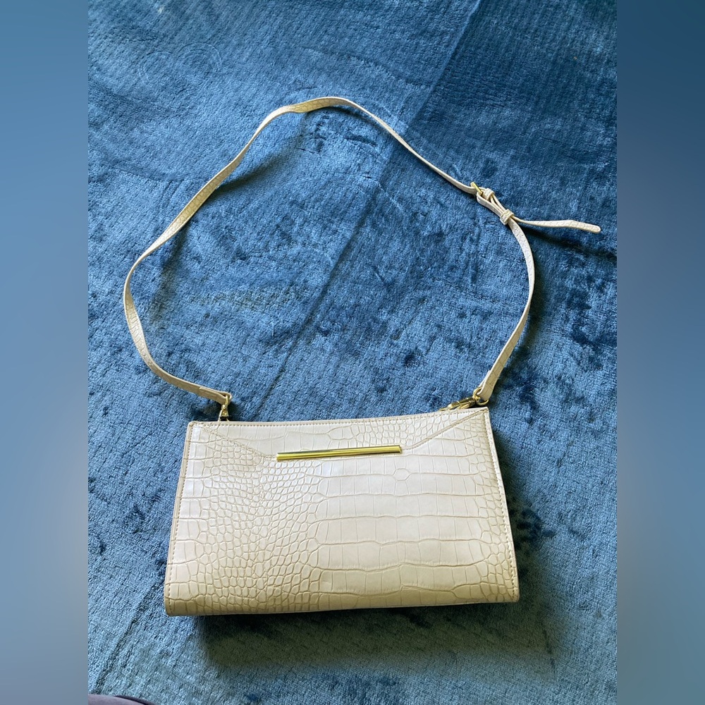 Sondra Roberts brand, Neutral Croc-Embossed Shoulder Bag with Gold Accent